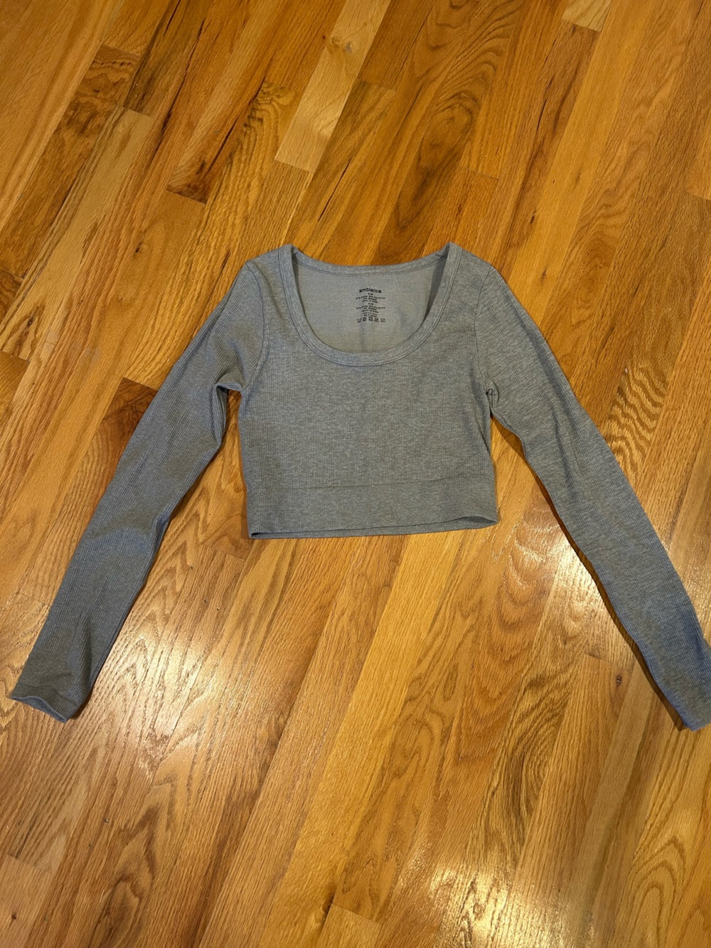 Ambiance Gray Ribbed Scoop Neck Long Sleeve Top